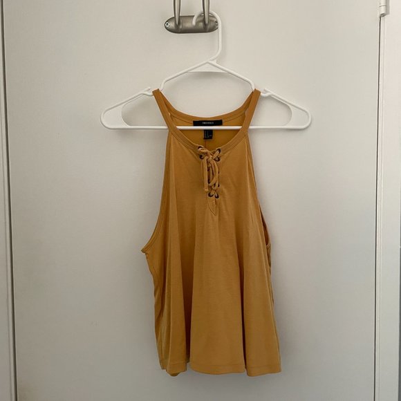 Forever 21 Mustard Yellow Criss Cross Halter Tank Top - Picture 2 of 5